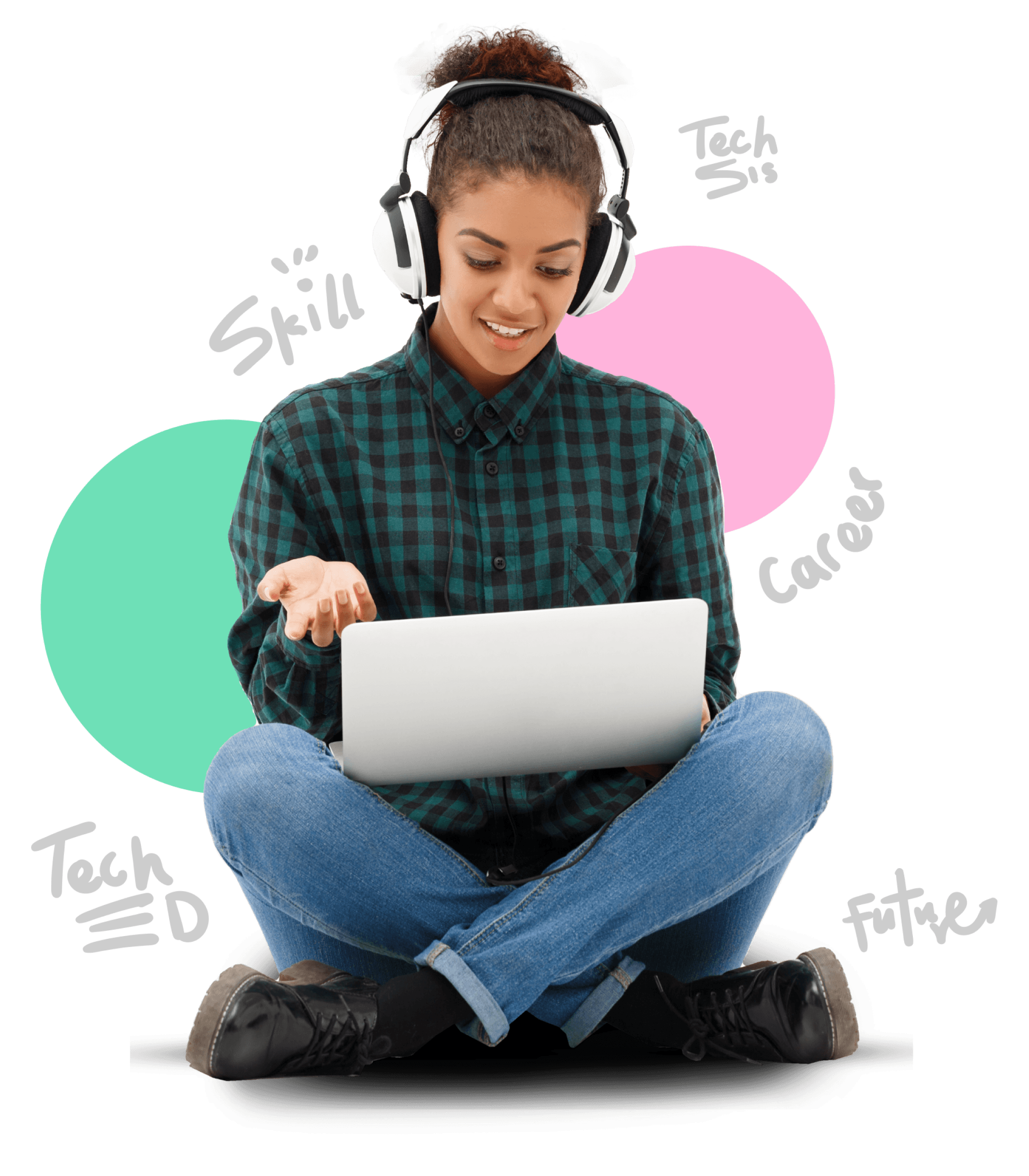 A girl sitting and with her laptop.